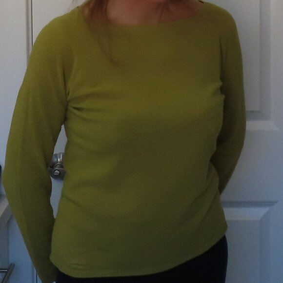 Talbot's Petite Leaf Green LS boat neck cotton sweater, size S - Picture 2 of 8